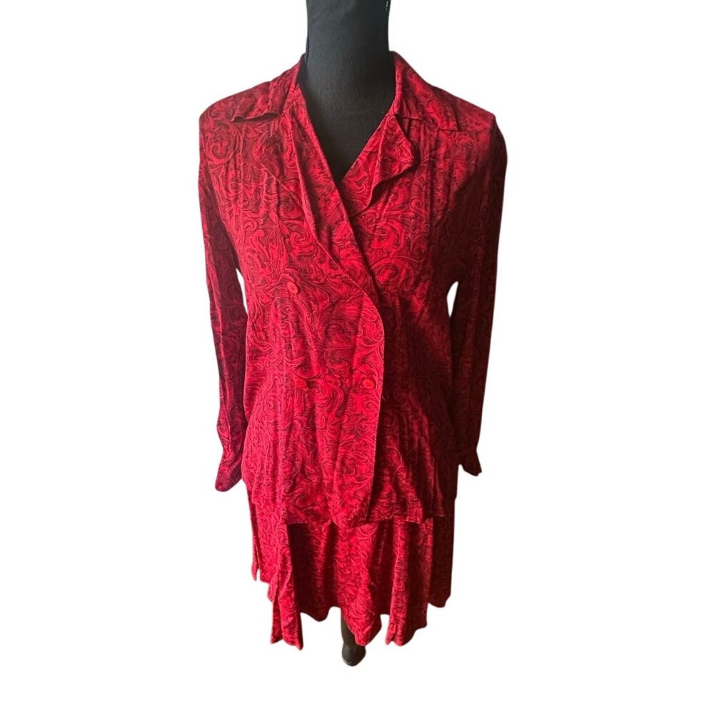 Vintage Evan Picone Red Shirt & Skirt Set 80s 90s Power Suit Skirt 6 Top 4